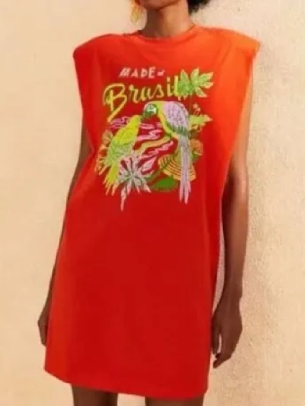 FARM Rio T-Shirt Dress XS Red Excellent Made of Brasil Parrot Mini Graphic